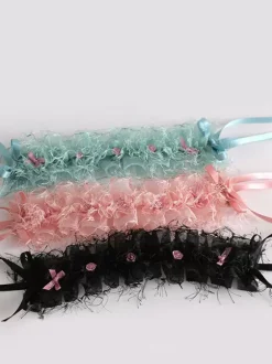 Sweet Lolita Accessories Black Pearls Bows Ruffles Headwear Miscellaneous