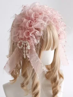 Sweet Lolita Accessories Black Pearls Bows Ruffles Headwear Miscellaneous