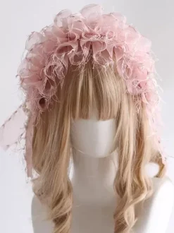 Sweet Lolita Accessories Black Pearls Bows Ruffles Headwear Miscellaneous