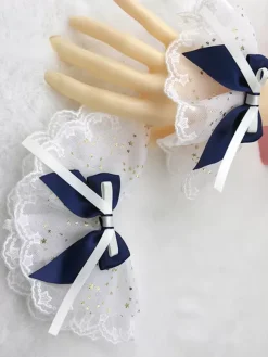 Sweet Lolita Accessories Light Sky Blue Ruffles Bows Oversleeves Miscellaneous