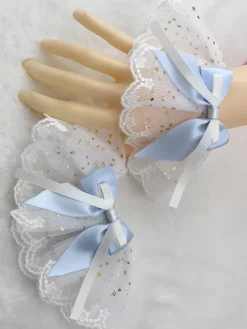 Sweet Lolita Accessories Light Sky Blue Ruffles Bows Oversleeves Miscellaneous