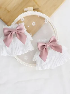 Sweet Lolita Accessories Pink Bows Oversleeves Polyester Fiber Miscellaneous