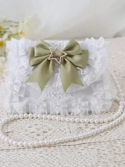 Sweet Lolita Bag Baby Blue PU Leather Bows Lace Embellishment PU Leather Cross-body Bag Lolita Accessories