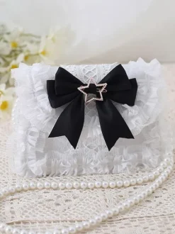 Sweet Lolita Bag Baby Blue PU Leather Bows Lace Embellishment PU Leather Cross-body Bag Lolita Accessories