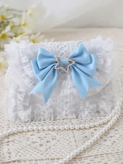 Sweet Lolita Bag Baby Blue PU Leather Bows Lace Embellishment PU Leather Cross-body Bag Lolita Accessories
