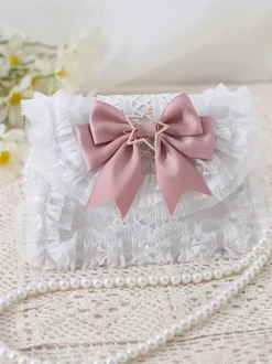 Sweet Lolita Bag Baby Blue PU Leather Bows Lace Embellishment PU Leather Cross-body Bag Lolita Accessories