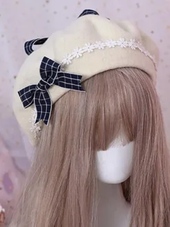 Sweet Lolita Beret Bow Floral Wool Lolita Hat