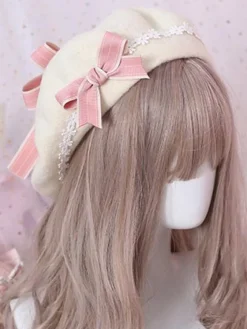 Sweet Lolita Beret Bow Floral Wool Lolita Hat
