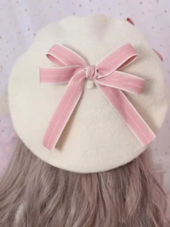Sweet Lolita Beret Bow Floral Wool Lolita Hat