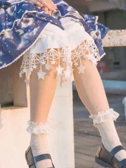 Sweet Lolita Bloomers Fringe Stars Pattern Cropped White Lolita Shorts