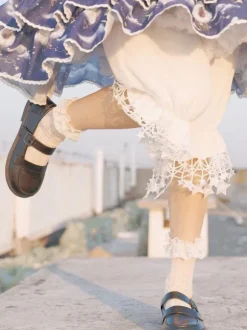 Sweet Lolita Bloomers Fringe Stars Pattern Cropped White Lolita Shorts
