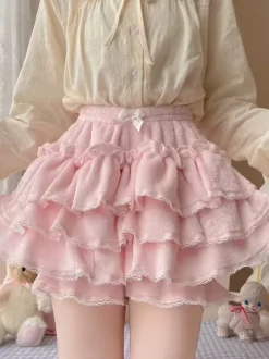Sweet Lolita Bloomers Ruffles Lace Pink Lolita Shorts