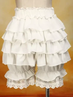 Sweet Lolita Bloomers White Cotton Lace Trim Ruffles