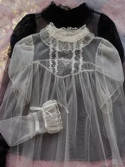 Sweet Lolita Blouses Black Long Sleeves Lolita Top Bows Ruffles Lolita Shirt