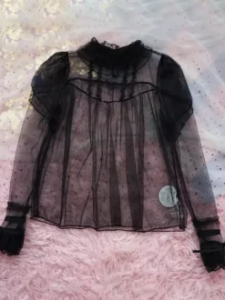 Sweet Lolita Blouses Black Long Sleeves Lolita Top Bows Ruffles Lolita Shirt
