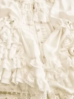 Sweet Lolita Blouses Ecru White Long Sleeves Lace Bows Lolita Top Lolita Shirt