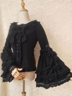 Sweet Lolita Blouses Ecru White Long Sleeves Lace Bows Lolita Top Lolita Shirt