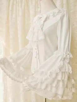 Sweet Lolita Blouses Ecru White Long Sleeves Lace Bows Lolita Top Lolita Shirt