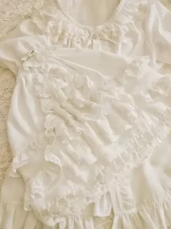 Sweet Lolita Blouses Ecru White Long Sleeves Lace Bows Lolita Top Lolita Shirt