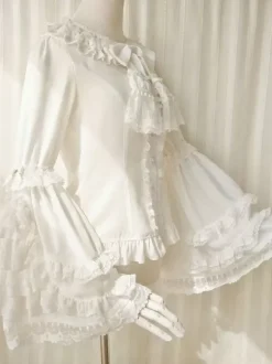 Sweet Lolita Blouses Ecru White Long Sleeves Lace Bows Lolita Top Lolita Shirt