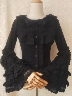 Sweet Lolita Blouses Ecru White Long Sleeves Lace Bows Lolita Top Lolita Shirt