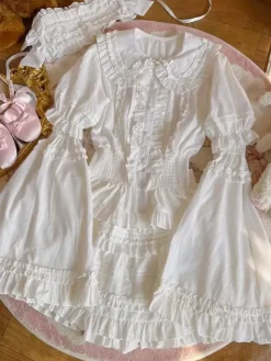 Sweet Lolita Blouses Ecru White Lolita Top Short Sleeves Pleated Ruffles Lolita Shirt