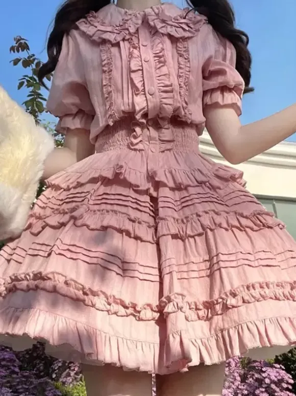 Sweet Lolita Blouses Ecru White Lolita Top Short Sleeves Pleated Ruffles Lolita Shirt