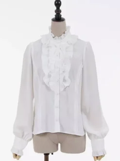 Sweet Lolita Blouses Ecru White Lolita Top Long Sleeves Ruffles Lolita Shirt