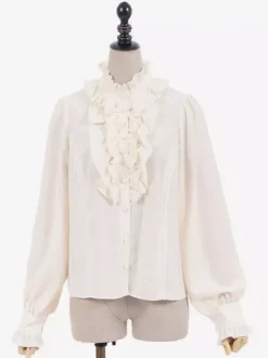 Sweet Lolita Blouses Ecru White Lolita Top Long Sleeves Ruffles Lolita Shirt