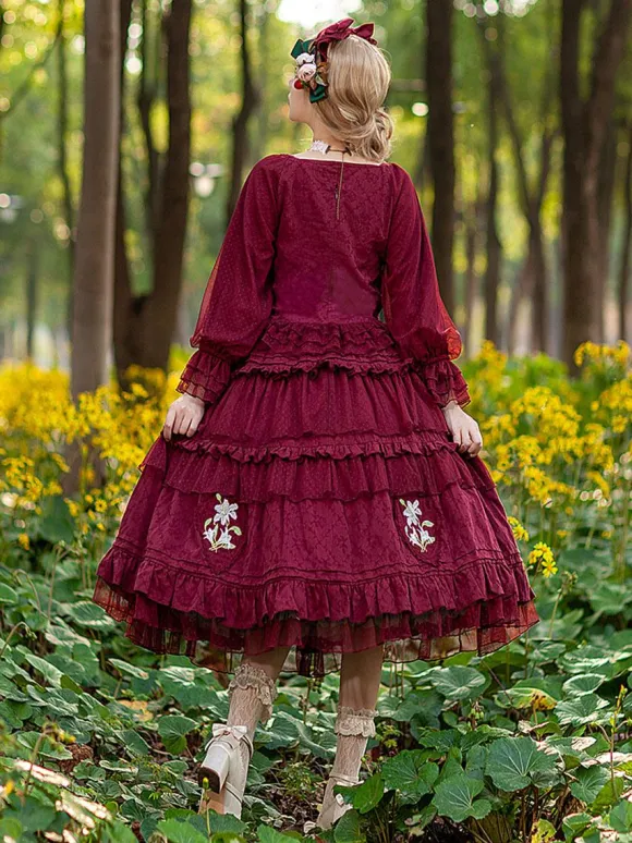 Sweet Lolita Blouses Infanta Ruffles Bows Long Sleeves Lolita Top Top Jacquard Baby Blue Lolita Shirt