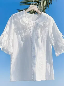 Sweet Lolita Blouses Lace Bows Lolita Top Short Sleeves Blouse Lace Black Lolita Shirt