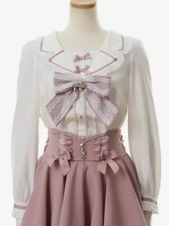 Sweet Lolita Blouses Lace Bows Long Sleeves Blouse Lolita Top Pink Lolita Shirt