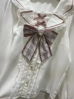 Sweet Lolita Blouses Lace Bows Long Sleeves Blouse Lolita Top Pink Lolita Shirt