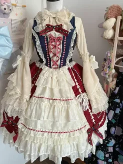 Sweet Lolita Blouses Lolita Top Ruffles Bows Long Sleeves Blouse Ecru White Lolita Shirt