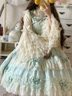 Sweet Lolita Blouses Lolita Top Ruffles Bows Long Sleeves Blouse Ecru White Lolita Shirt
