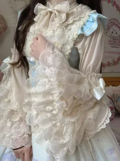 Sweet Lolita Blouses Lolita Top Ruffles Bows Long Sleeves Blouse Ecru White Lolita Shirt