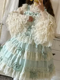 Sweet Lolita Blouses Lolita Top Ruffles Bows Long Sleeves Blouse Ecru White Lolita Shirt