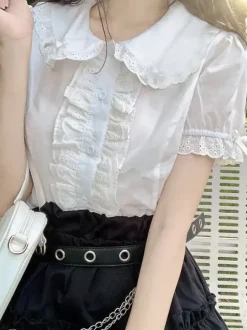 Sweet Lolita Blouses Lolita Top Ruffles Short Sleeves Blouse White Lolita Shirt