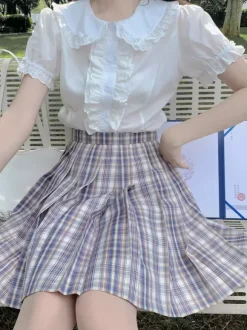 Sweet Lolita Blouses Lolita Top Ruffles Short Sleeves Blouse White Lolita Shirt