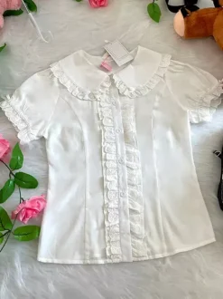 Sweet Lolita Blouses Lolita Top Ruffles Short Sleeves Blouse White Lolita Shirt