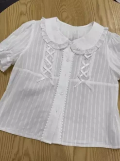 Sweet Lolita Blouses Lolita Top Ecru White Short Sleeves Bows Ruffles Lolita Shirt