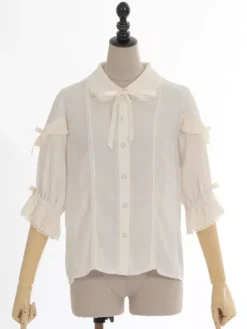 Sweet Lolita Blouses Lolita Top Bows Ruffles Half Sleeves Blouse White Lolita Shirt