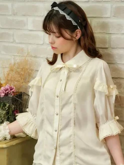 Sweet Lolita Blouses Lolita Top Bows Ruffles Half Sleeves Blouse White Lolita Shirt