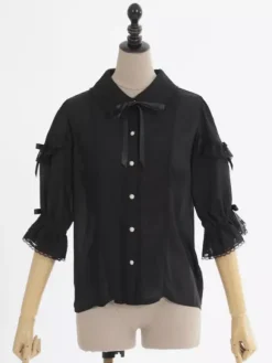 Sweet Lolita Blouses Lolita Top Bows Ruffles Half Sleeves Blouse White Lolita Shirt