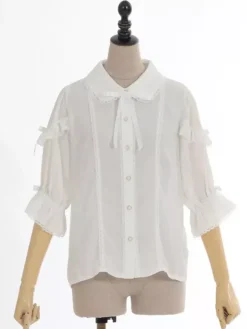 Sweet Lolita Blouses Lolita Top Bows Ruffles Half Sleeves Blouse White Lolita Shirt