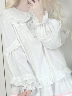 Sweet Lolita Blouses Ruffles Lolita Top Long Sleeves Blouse White Lolita Shirt