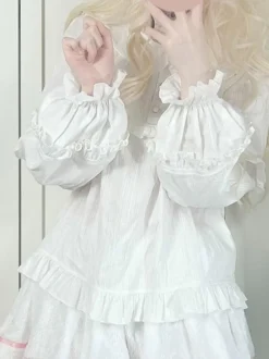 Sweet Lolita Blouses Ruffles Lolita Top Long Sleeves Blouse White Lolita Shirt