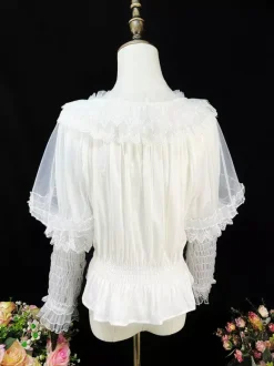 Sweet Lolita Blouses Ruffles Long Sleeves Lolita Top Blouse White Lolita Shirt