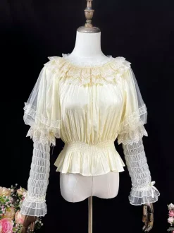 Sweet Lolita Blouses Ruffles Long Sleeves Lolita Top Blouse White Lolita Shirt