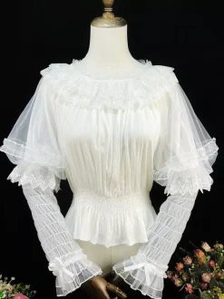 Sweet Lolita Blouses Ruffles Long Sleeves Lolita Top Blouse White Lolita Shirt
